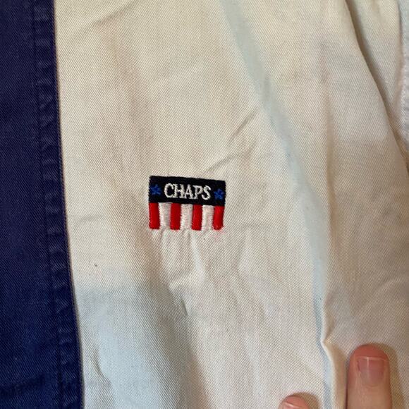 Chaps Mens Large Long Sleeve Stripes Collared Color Block Red White Blue - Picture 3 of 9